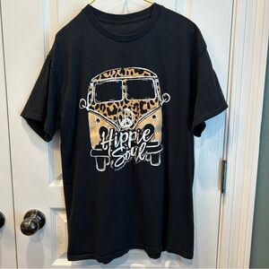 Women’s Graphic Black Short Sleeve T-Shirt Size MD “Hippie Soul” Peace Sign